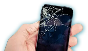 Cracked Smartphone Screen_ Hand Holding PNG image