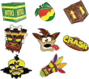 Crash Bandicoot Enamel Pins Collection PNG image
