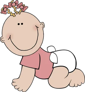 Crawling Cartoon Babywith Bow PNG image