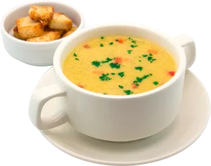 Creamy Vegetable Soupwith Croutons PNG image