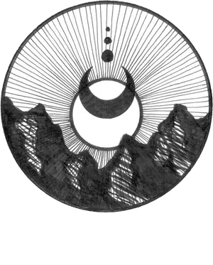 Crescent Moon Mountain Tattoo Design PNG
