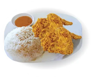 Crispy Chicken Wings With Riceand Sauce PNG image