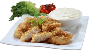 Crispy Fried Fish Platewith Sauce PNG
