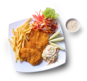 Crispy Fried Fish Platewith Sides PNG image