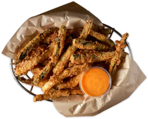 Crispy Fried Zucchini Stickswith Dip PNG image