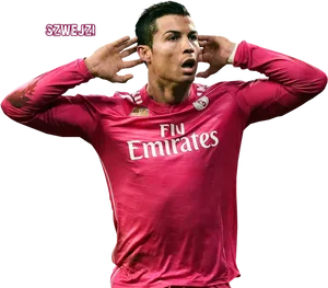 Cristiano Ronaldo Celebration Pink Jersey PNG image