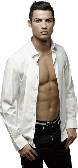 Cristiano Ronaldo White Shirt Black Background PNG image