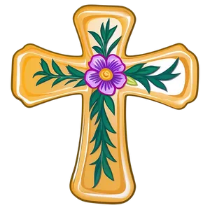 Cross Outline With Flowers PNG Bnp33 PNG