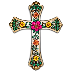 Cross Outline With Flowers PNG Pbe PNG