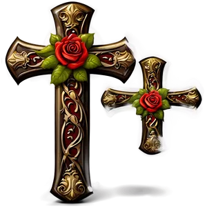 Cross With Roses PNG Mnt29