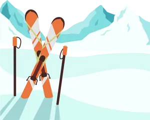 Crossed Skis Mountain Backdrop