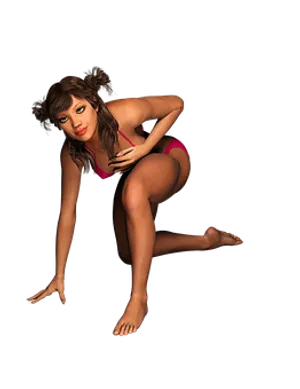 Crouching Girlin Red Swimsuit