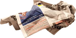 Crumpled Newspaperon Black Background PNG image