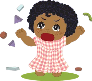 Crying Cartoon Girl Surrounded By Toys
