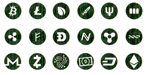 Cryptocurrency Icons Matrix Background