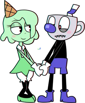 Cupheadand Female Character Shaking Hands PNG