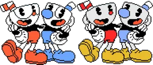 Cupheadand Mugman Pixel Art PNG