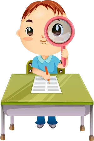 Curious Boy With Magnifying Glass PNG image