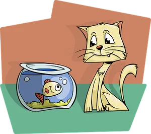 Curious Catand Fishbowl PNG image