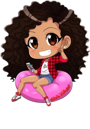 Curly Haired Anime Girlon Beanbag