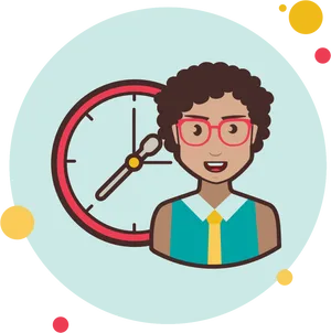 Curly Haired Cartoon Character Time Management PNG image