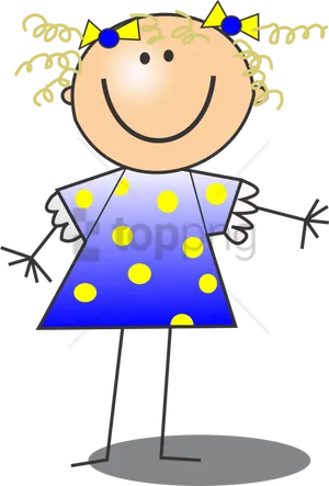 Curly Haired Cartoon Girl Illustration PNG image