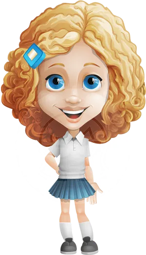 Curly Haired Cartoon Girl Smiling.png