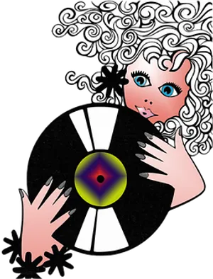 Curly Haired Woman Holding Vinyl Record
