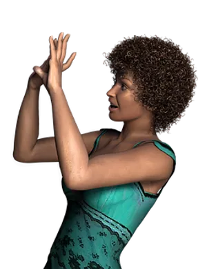 Curly Haired Womanin Blue Dress