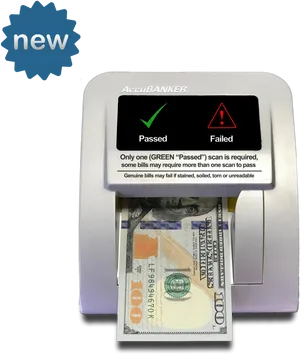 Currency Authentication Machine Displaying Passed100 Dollar Bill PNG image