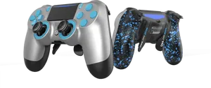 Custom Dual Shock4 Controllers Silver Blue Splatter PNG image