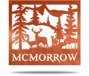 Custom Forest Deer Metal Wall Art Mc Morrow PNG