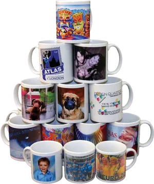 Custom Printed Mugs Collection PNG image