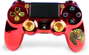 Custom Red Gold Playstation Controller PNG image