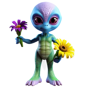 Cute Alien With Flowers PNG 06292024 PNG