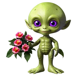 Cute Alien With Flowers PNG 06292024