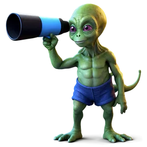 Cute Alien With Telescope PNG 06292024 PNG