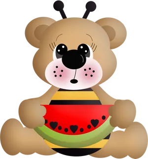 Cute Bear Eating Watermelon PNG image