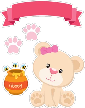 Cute Bear With Honey Pot PNG image