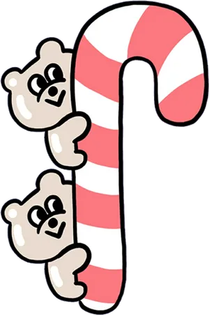 Cute Bears Candy Cane Cartoon