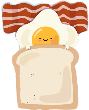 Cute Breakfast Characters Bacon Egg Toast PNG image