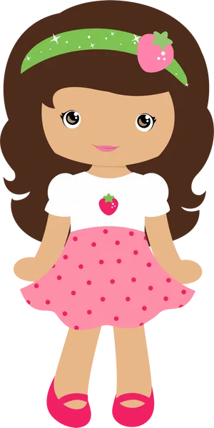 Cute Cartoon Dollwith Strawberry Theme PNG image