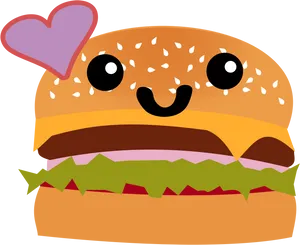 Cute Cartoon Hamburger Love PNG image