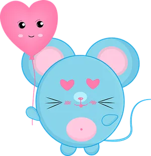 Cute Cartoon Mousewith Heart Balloon PNG image