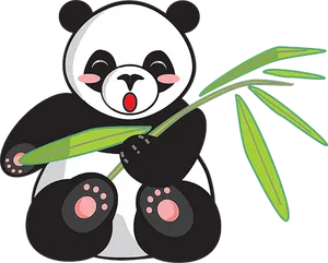 Cute Cartoon Panda Eating Bamboo