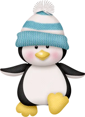 Cute Cartoon Penguinin Striped Hat PNG image