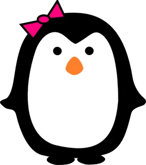 Cute Cartoon Penguinwith Pink Bow PNG