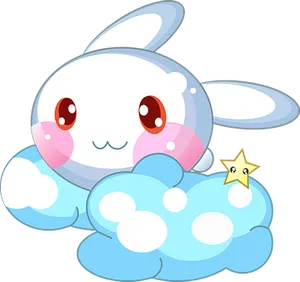 Cute Cartoon Rabbiton Clouds