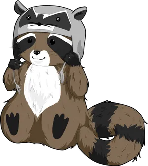 Cute Cartoon Raccoon Adjusting Hat PNG image