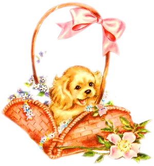 Cute Dogin Wicker Basket PNG image